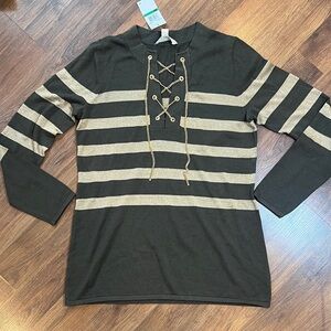 Michael Kors Black and Gold Lace-Up Sweater